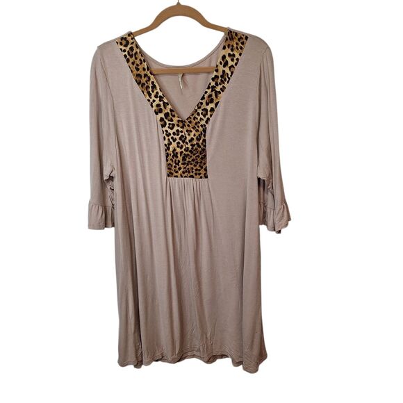 Voll Womens Tunic Tops Sz 3XL Tan Green Cheetah Print V Neck 3/4 Sleeve Lot Of 2 - Picture 3 of 15